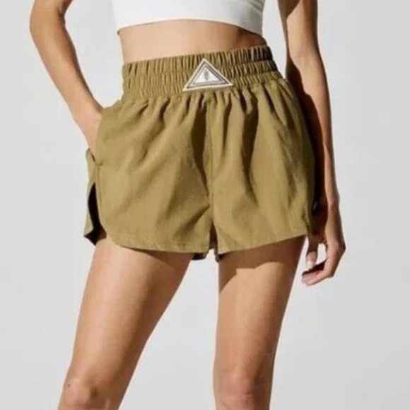 Free People Movement Next Round Shorts Large Pull-on Smocked Waist Workout Olive - Picture 1 of 8